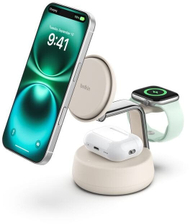 Stacion karikimi Belkin UltraCharge Pro 3 in 1 Qi2, 25W, me valë, bezhë
