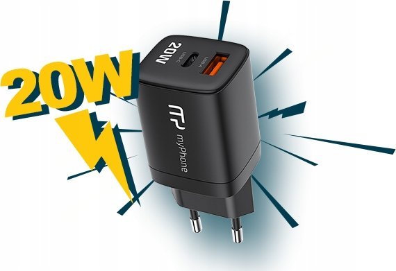 Karikues rrjeti MyPhone Swiftcharge Duo, 20W, USB C PD dhe USB A, i bardhë