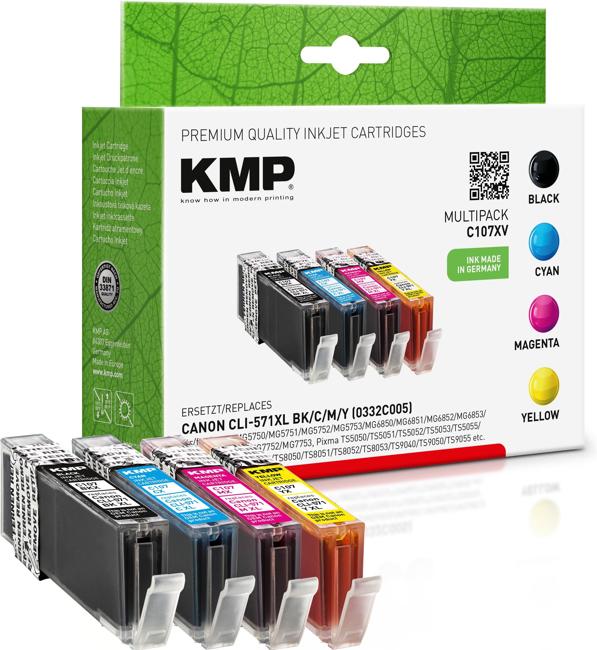 Kartrixh boje KMP MULTIPACK C107XV, 4 copë, rendiment i lartë, për Canon CLI-571XL, shumëngjyrësh