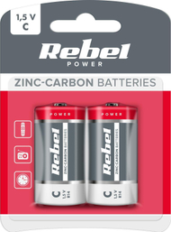 Bateri zink karbon Rebel R14 C, 1.5V, paketim 2 copë
