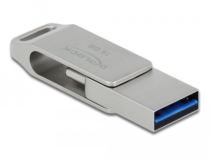 USB flash DeLOCK 54075, 64GB, USB 3.2 Gen 1, USB A dhe USB C, argjendi
