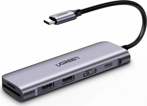 Stacion dokimi Ugreen CM195, USB C 6 në 1, HDMI 4K, PD 100W, gri