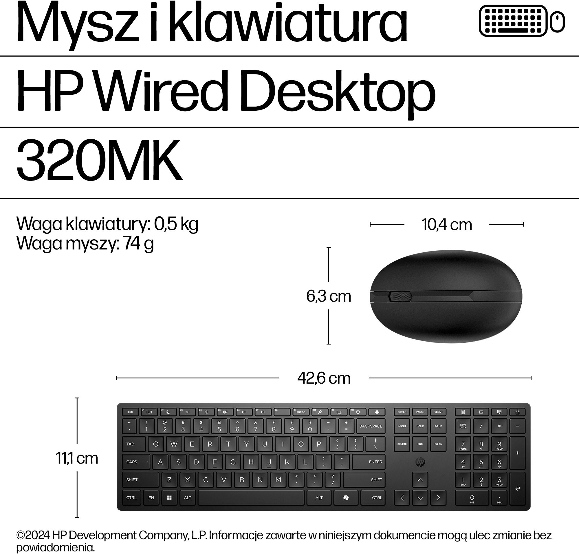 Сет тастатура и глушец HP Desktop 320MK, дански распоред, црн