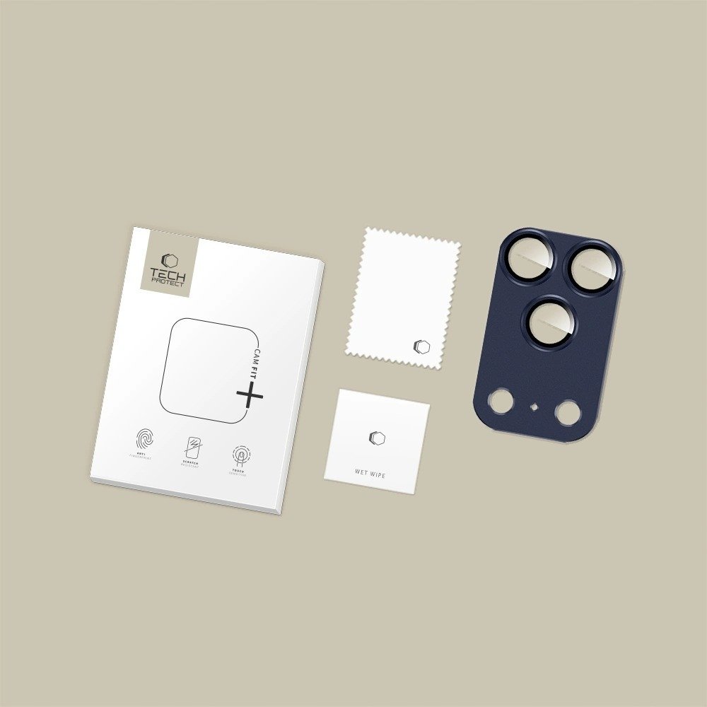 Mbrojtëse kamerë Tech-Protect Camfull Fit+, për iPhone 17 Pro, alumini dhe xham, blu