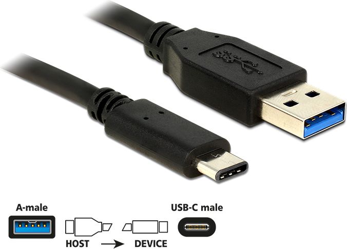 Kabllo USB Delock USB-A - USB-C, 0.5m, e zezë