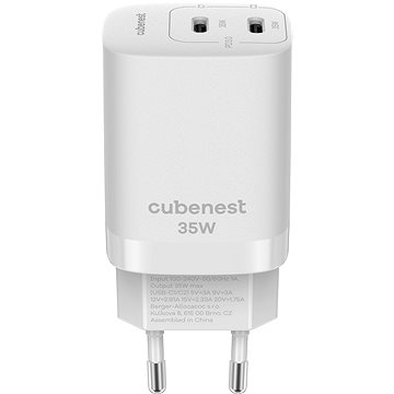 Adapter karikues CubeNest S2D1 GaN, 35W, 2x USB C, i bardhë