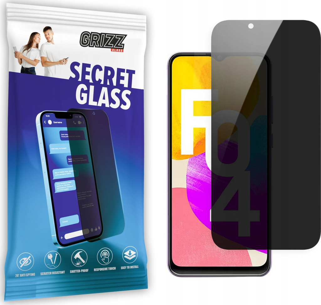 Xham mbrojtës privatësie Grizz SecretGlass për Samsung Galaxy F04, ekran i plotë, transparencë e lartë, i zi
