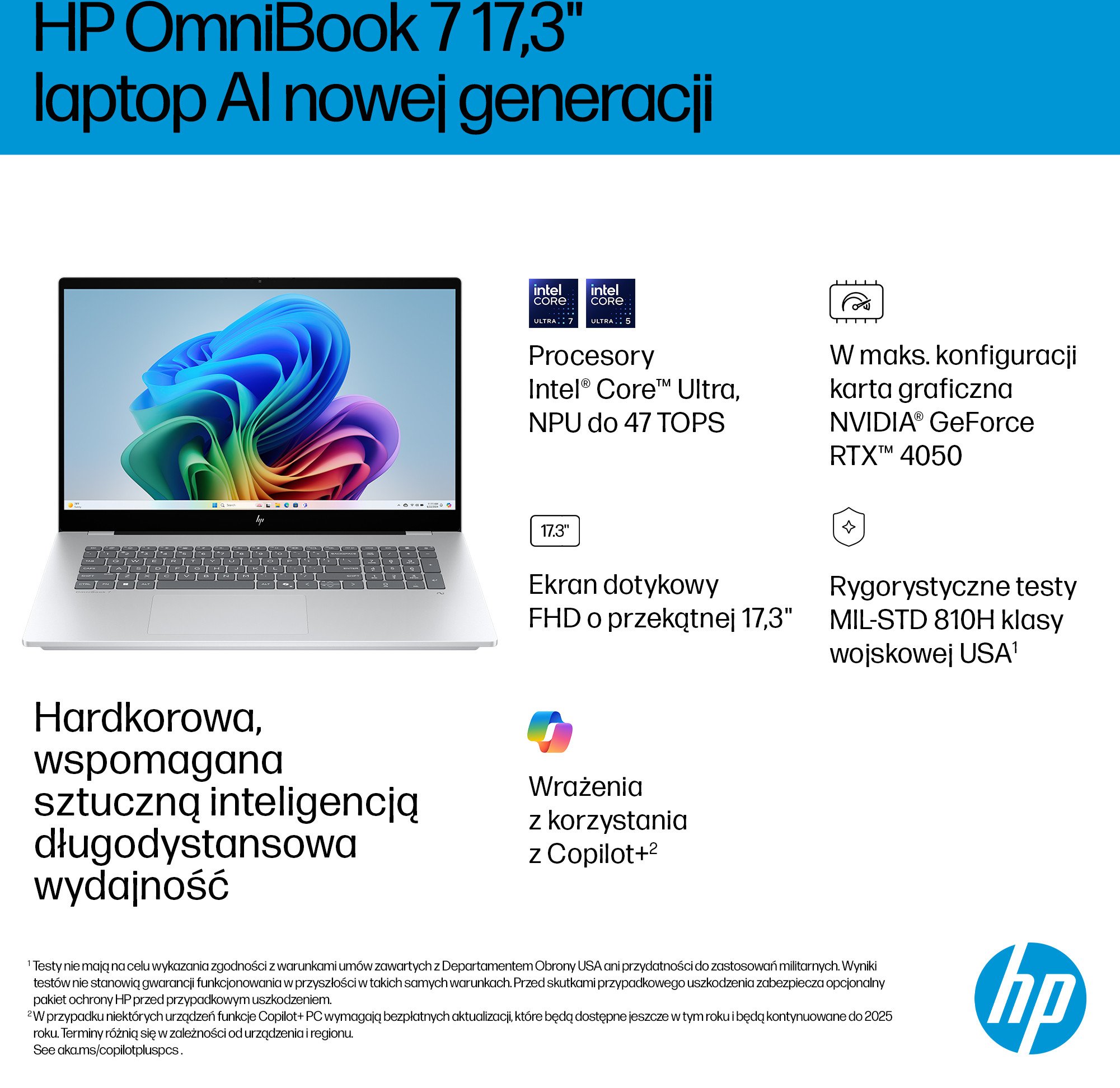 Laptop HP OmniBook 7 NG AI 17 dc0219nw, 17.3" FHD Touch, Intel Core Ultra 5, 16GB RAM, 1TB SSD, argjendtë
