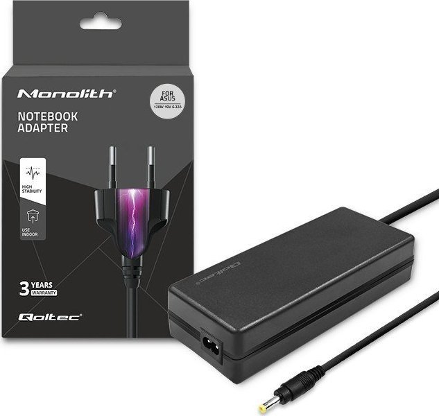 Karikues laptopi Qoltec për Asus, 120W, 19V 6.32A, i zi