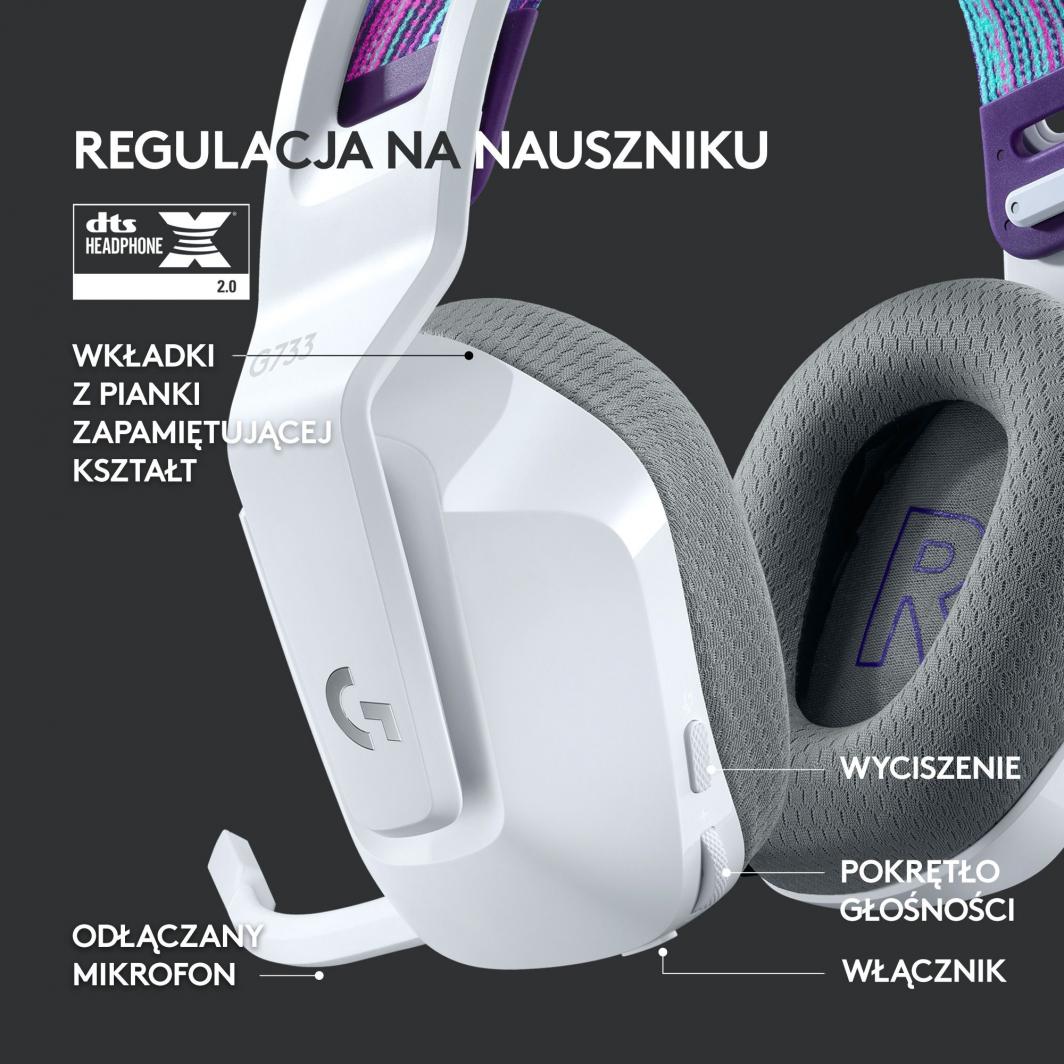 Kufje Logitech G733 Lightspeed (981-000883), të bardha/vjollcë
