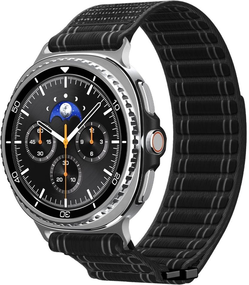 Rrip ore Spigen Fabric Band për Samsung Galaxy Watch 8, hook and loop, për 46mm 44mm 40mm, i zi