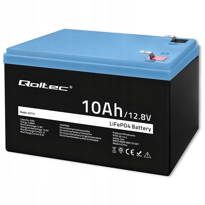 Батерија LiFePO4 Qoltec, 12.8V, 10Ah, 128Wh