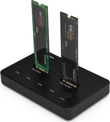 Dok stacion SSD për M.2 NVMe dhe SATA, Dual Bay, USB A, USB C, i zi