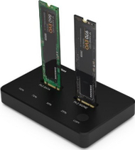 Dok stacion SSD për M.2 NVMe dhe SATA, Dual Bay, USB A, USB C, i zi
