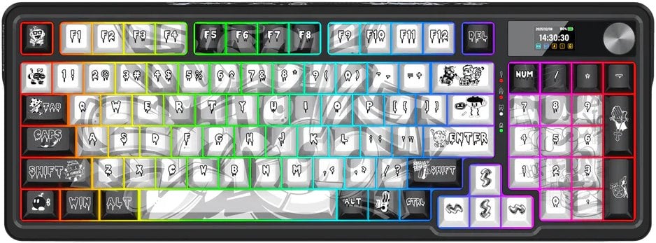 Tastierë mekanike gaming Redragon 719 PRO Wireless, 95 taste, ekran TFT 1.14", me knob, e zezë