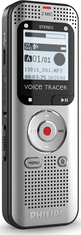 Снимач на глас Philips Voice Recorder DVT2010, 8GB, microSD, сребрен