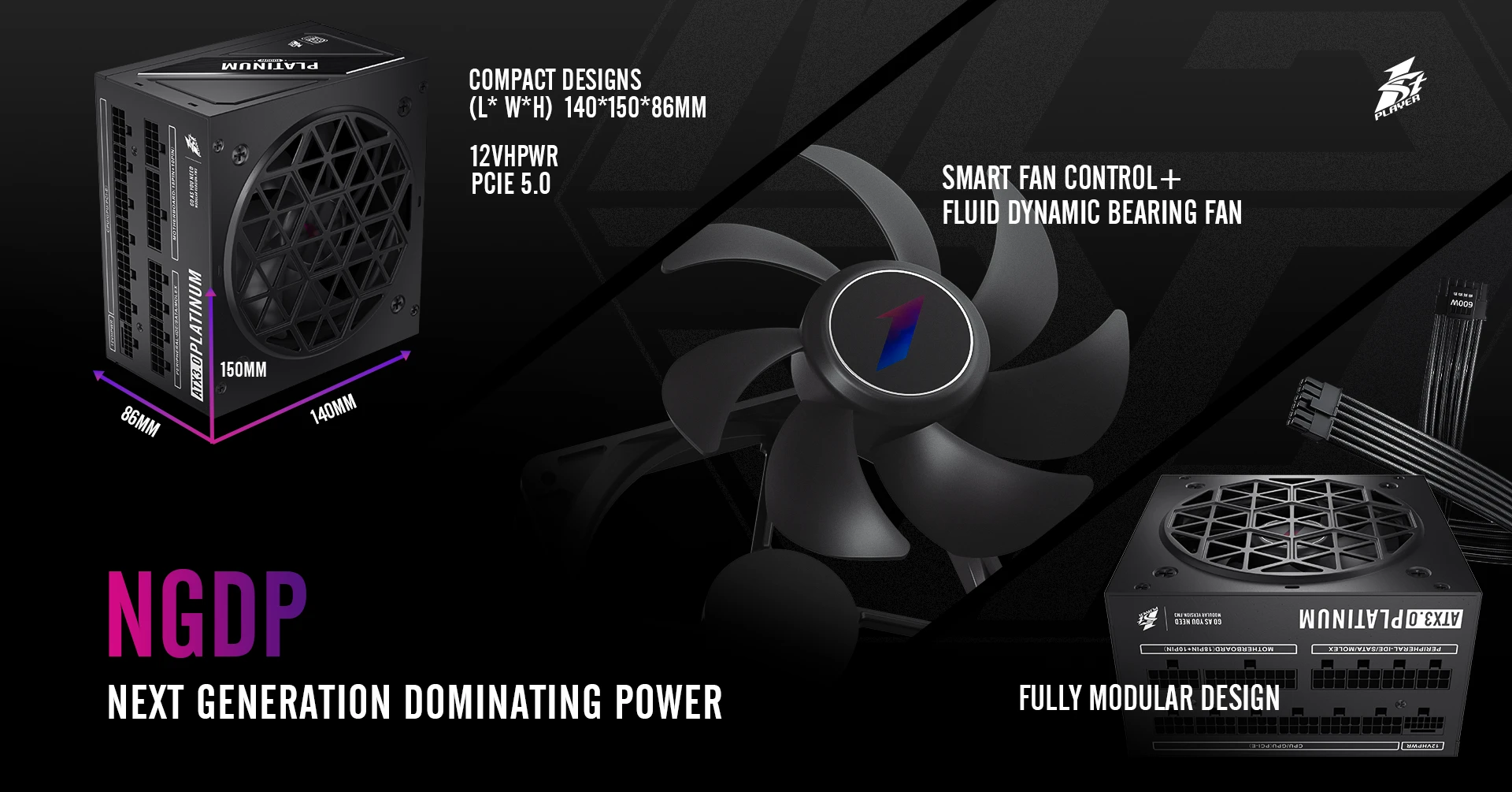 Furnizues energjie 1stPlayer NGDP1000 HA-1000BA3, 1000W, 80 Plus Platinum, i bardhë