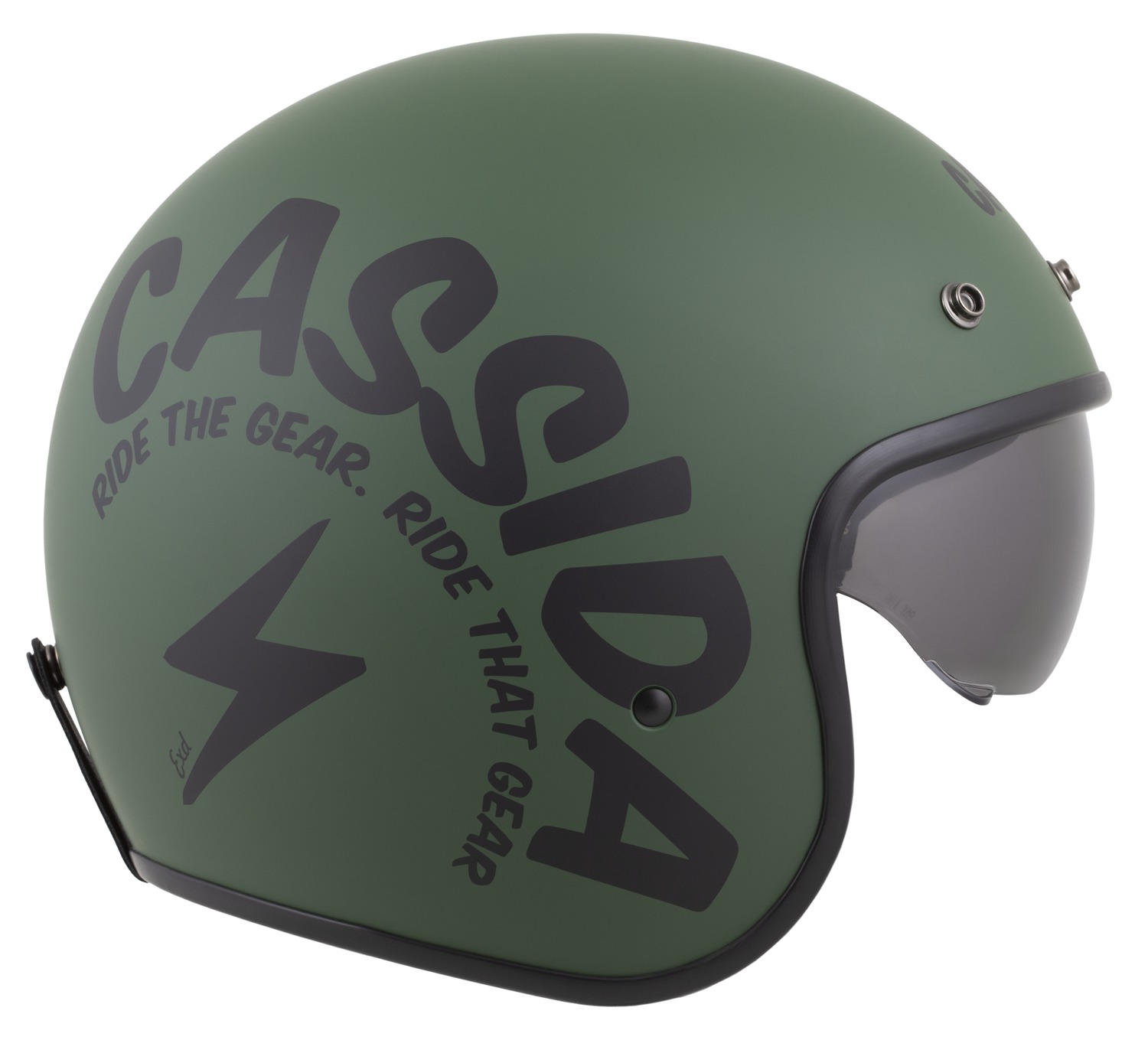 Helmë moto Cassida Oxygen 2.0 Gear, e hapur, vizor dielli, jeshile mat e zezë