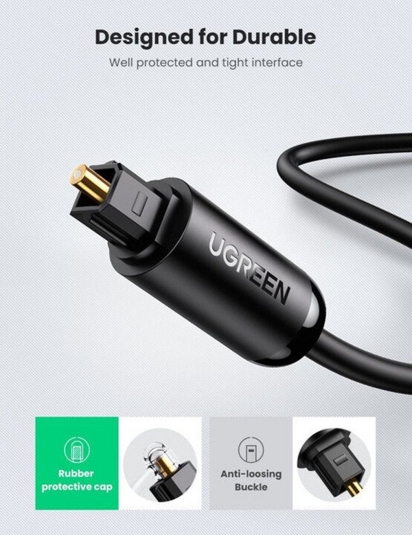 Kabllo audio UGREEN Toslink, optike, 2m, e zezë