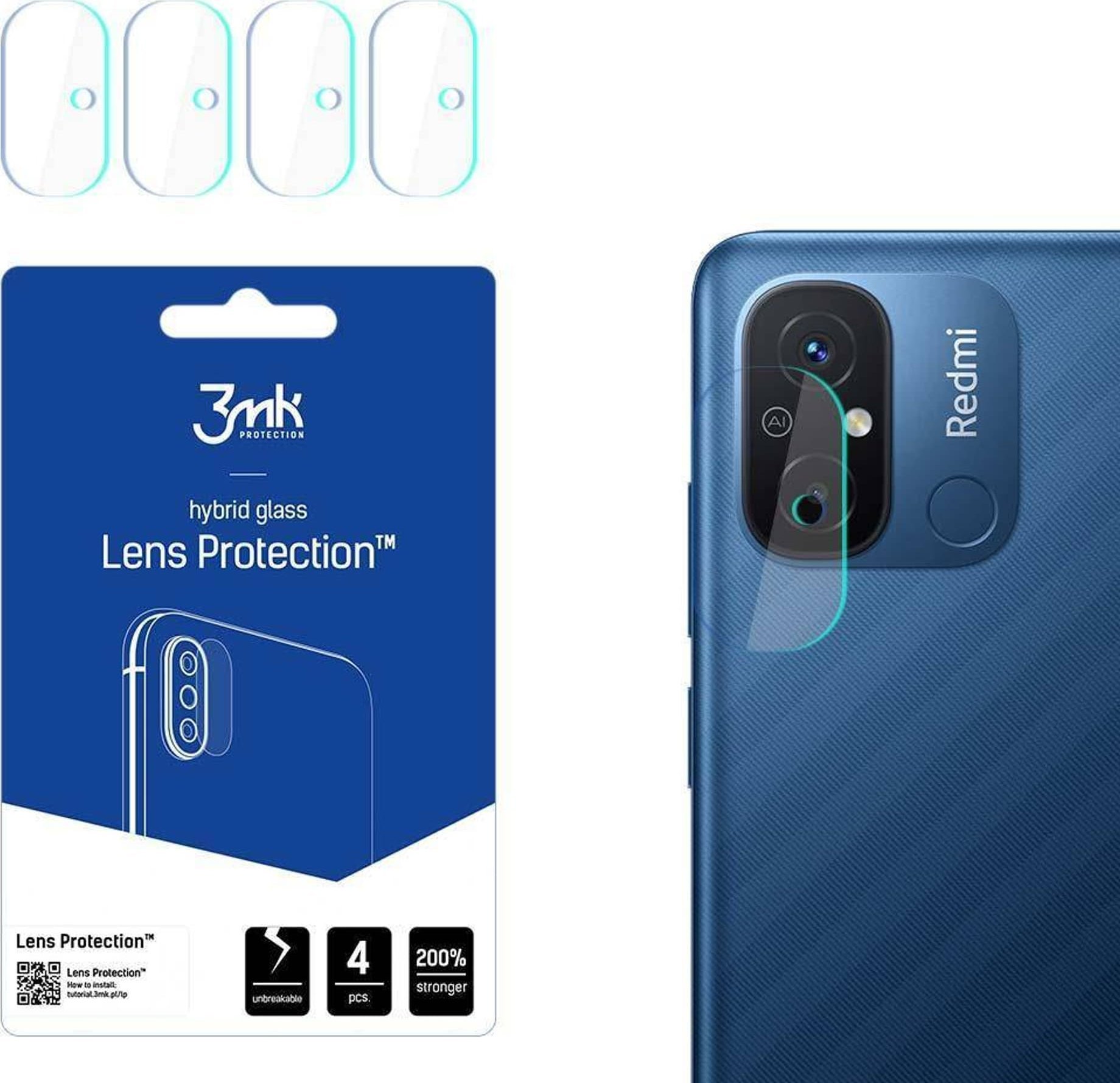 Mbrojtëse kamere 3MK Lens Protection për Xiaomi Redmi 12C, hibride, ultra e hollë, transparente