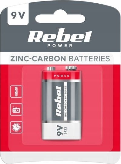 Bateri zink karbon Rebel 6F22, 9V, blister