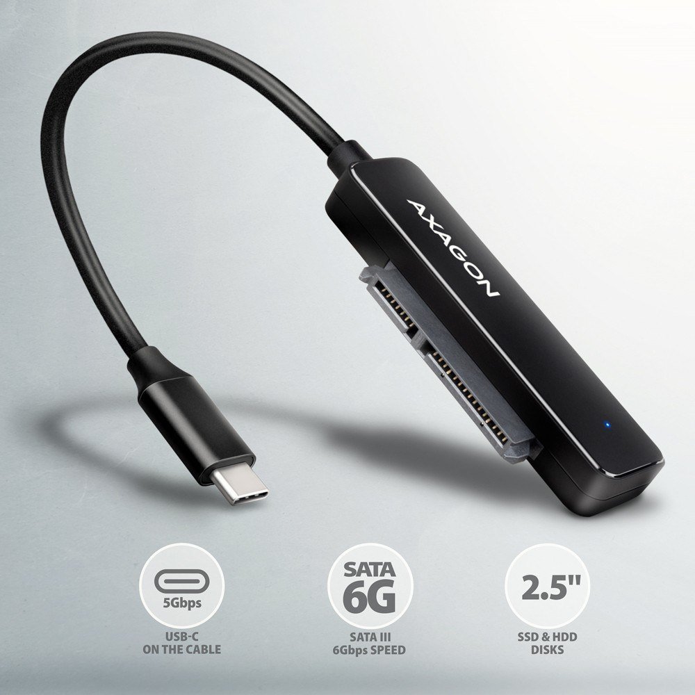 Adapter USB Axagon ADSA-FP2C, USB C 5Gbps, SATA 2.5" HDD SSD, i zi