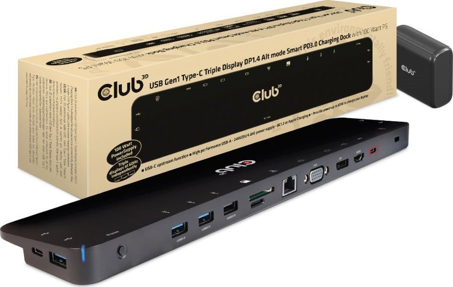 Stacion docking Club 3D CSV-1565, USB-C, DisplayPort dhe HDMI, i zi