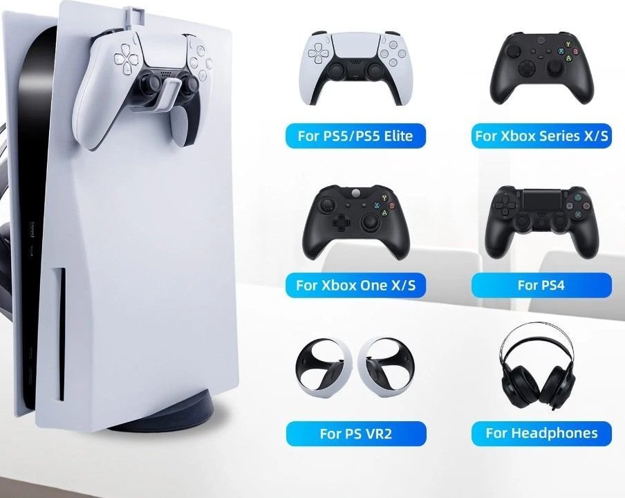 Varëse me 2 mbajtëse për kufje dhe aksesorë, për Sony PlayStation 5, vetëngjitëse, e zezë