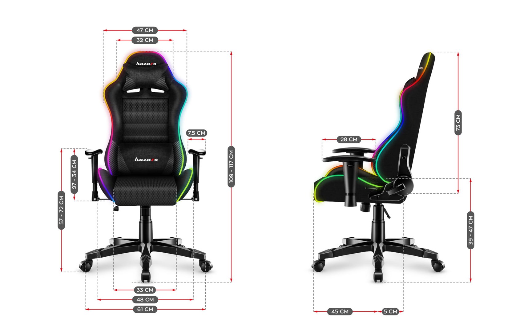 Гејминг столица за деца Huzaro Ranger 6.0 RGB, 130kg, црна