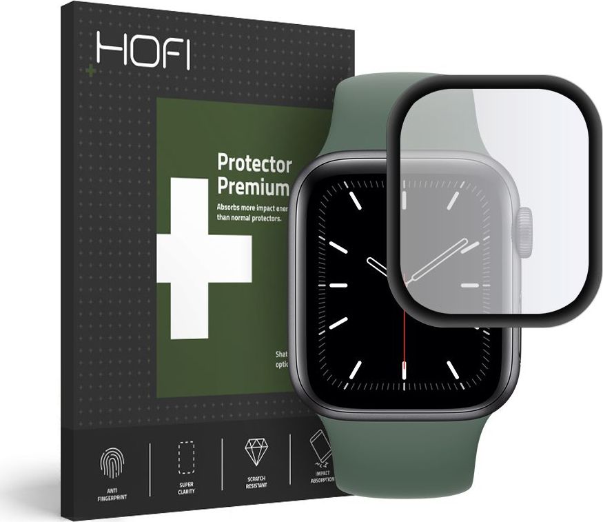 Mbrojtës ekrani Hofi Hybrid Glass për Apple Watch 4 5, 44mm, i zi