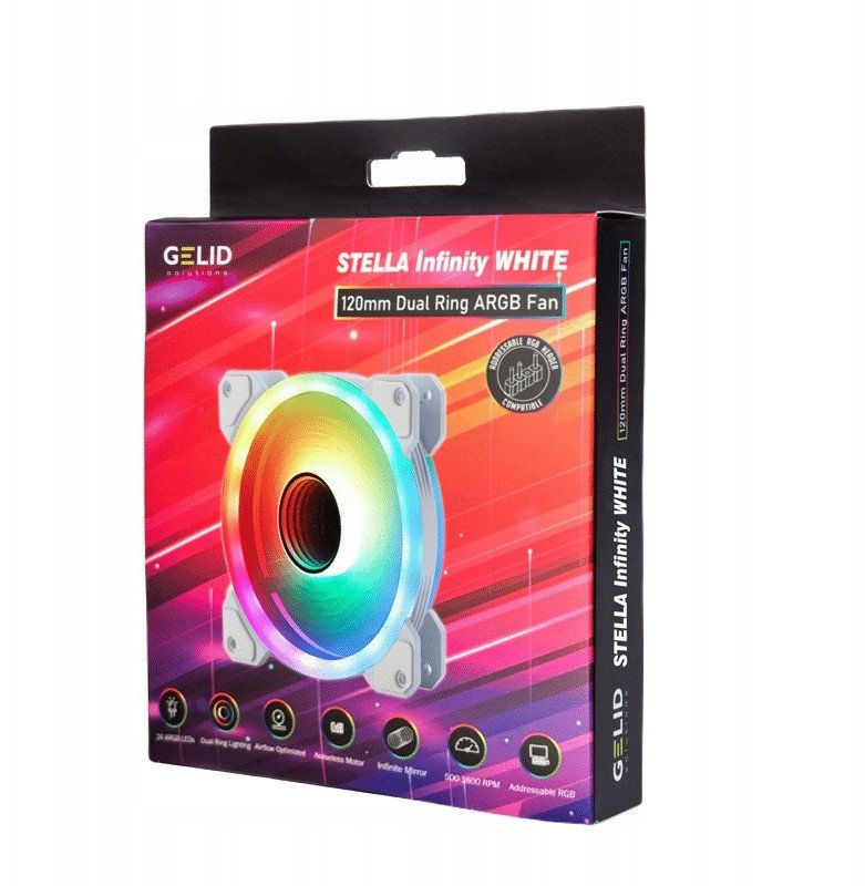 Вентилатор за компјутер Gelid Solutions Stella Infinity, 120mm, ARGB, бел