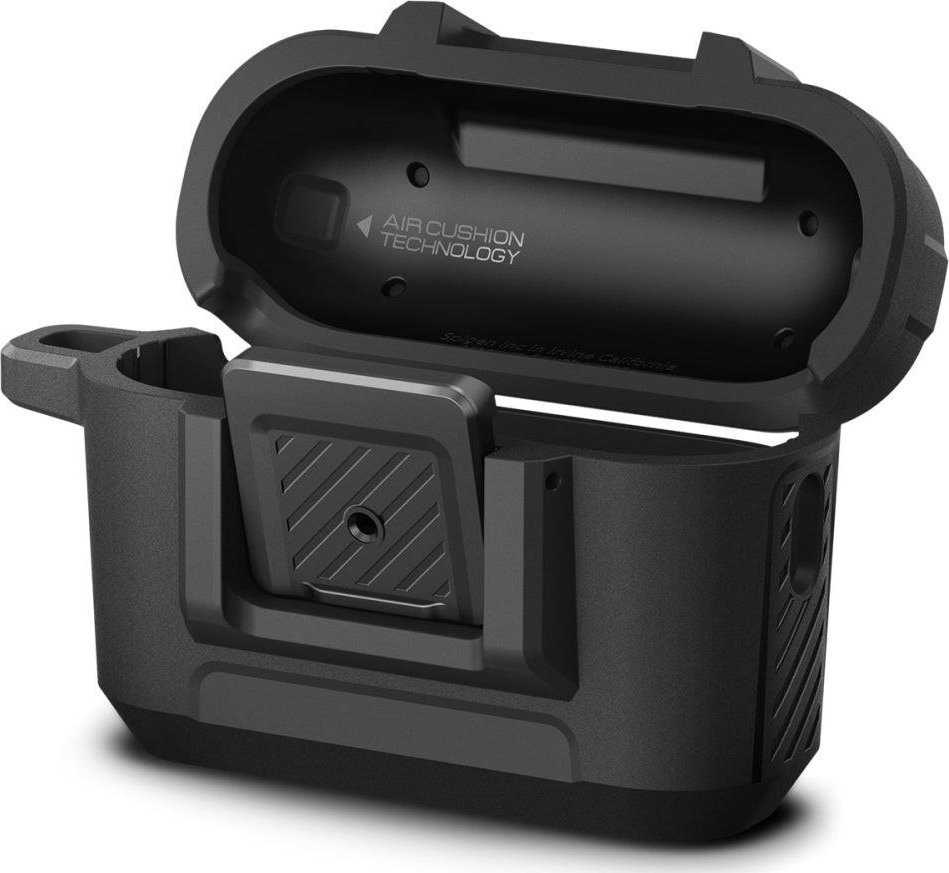 Mbulesë mbrojtëse Spigen Lock Fit për Apple AirPods Pro 1 2, kutizë e fortë, e zezë