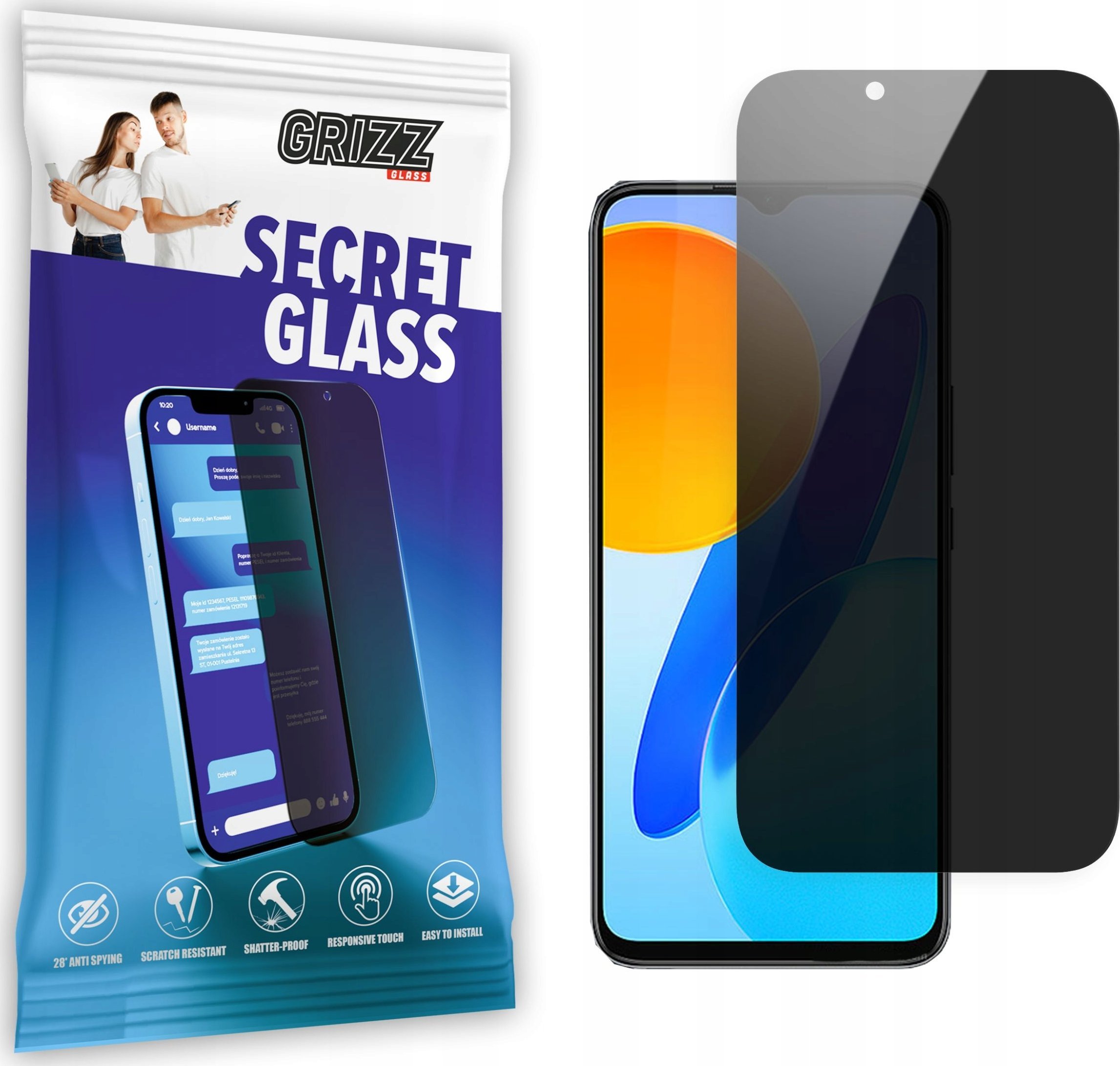 Mbrojtëse ekrani Grizz SecretGlass për Honor Play 30, privacy, xham i temperuar transparent