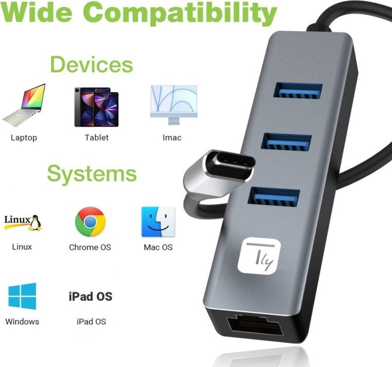 Docking station Techly Idata USB Etgiga3ca, USB C, 3x USB 3.2, Ethernet Gigabit, argjendtë e zezë