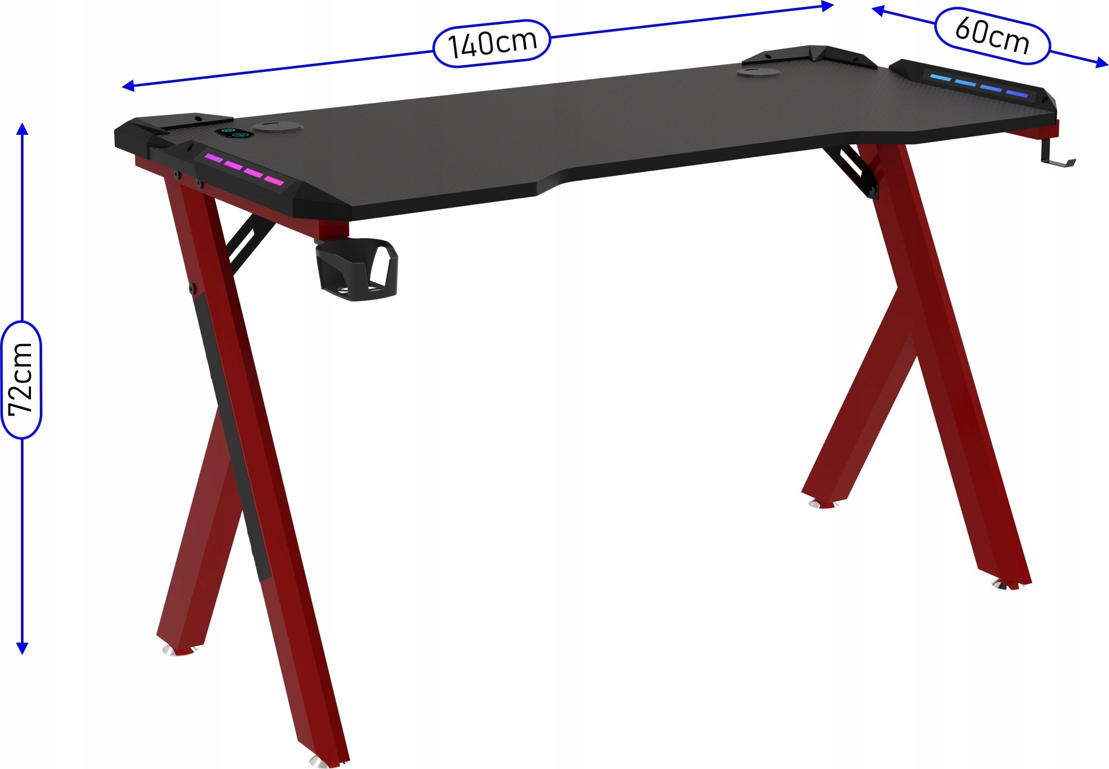 Tavolinë gaming Cortek RGB 140cm, 140x60cm, me ndriçim RGB, e zezë e kuqe