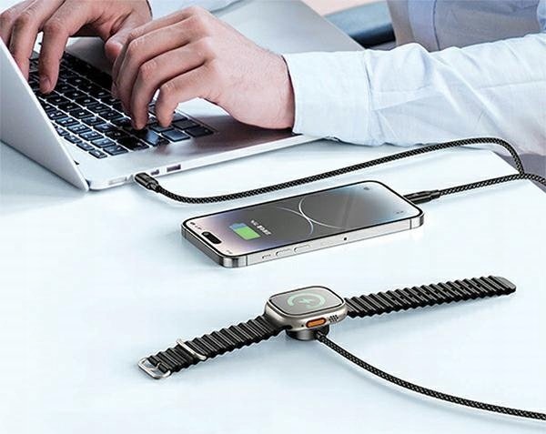 Kabllo karikimi 3 në 1 Awei W23, USB C Lightning Apple Watch, 120 cm, e zezë