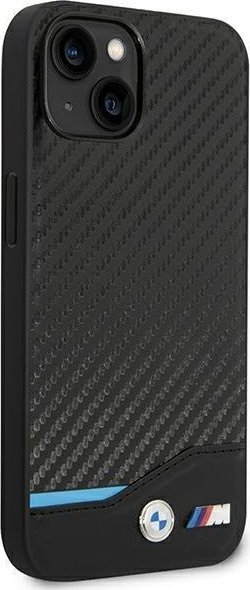 Futrollë telefoni BMW Leather Carbon për iPhone 14 Plus 6.7", lëkurë, karbon, e zezë