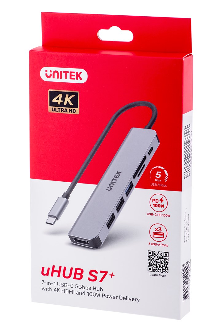 Qendër USB-C Unitek H1118A, USB-A x3, USB-C, HDMI, SD, microSD, e hirtë