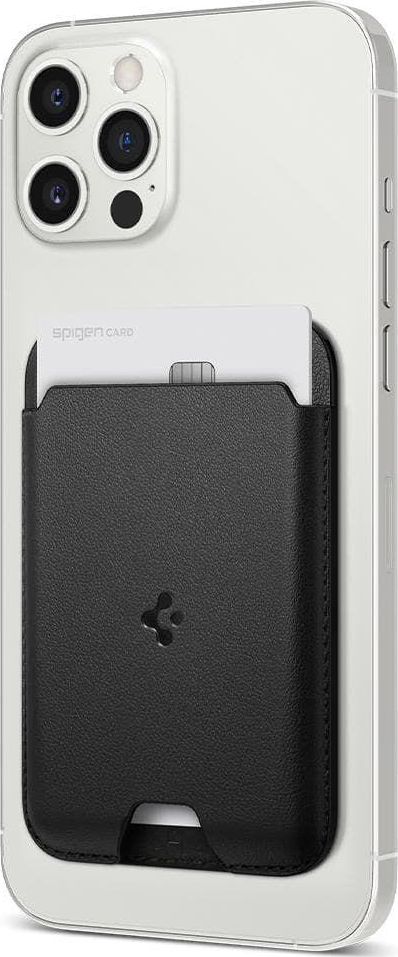 Portofol MagSafe Spigen Valentinus, për iPhone 12 13, lëkurë ekologjike, i zi