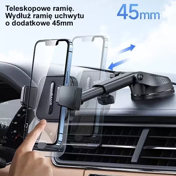 Mbajtës telefoni për veturë Usams US-ZJ072, për kokpit dhe xham, i zi