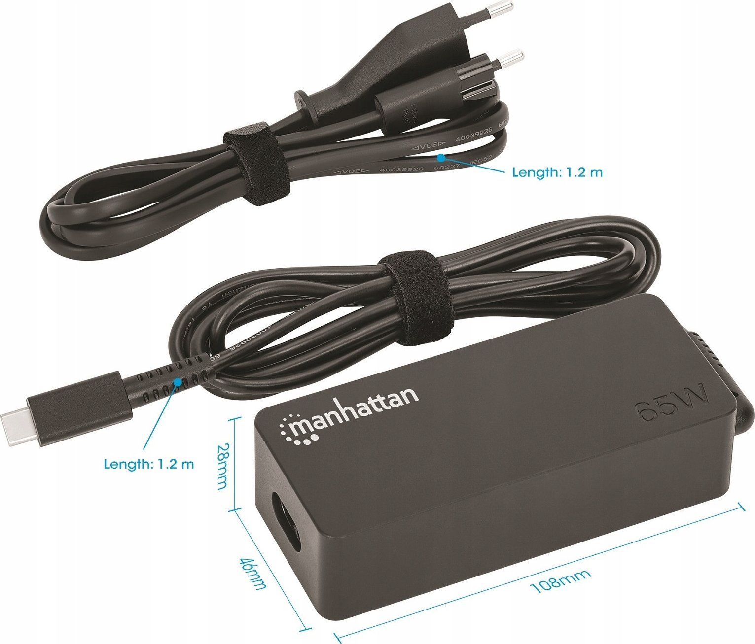 Karikues laptopi Manhattan USB C Power Delivery, 65W, dalje Type C, i bardhë