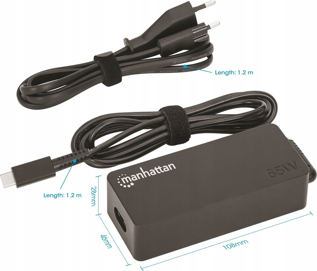 Karikues laptopi Manhattan USB C Power Delivery, 65W, dalje Type C, i bardhë