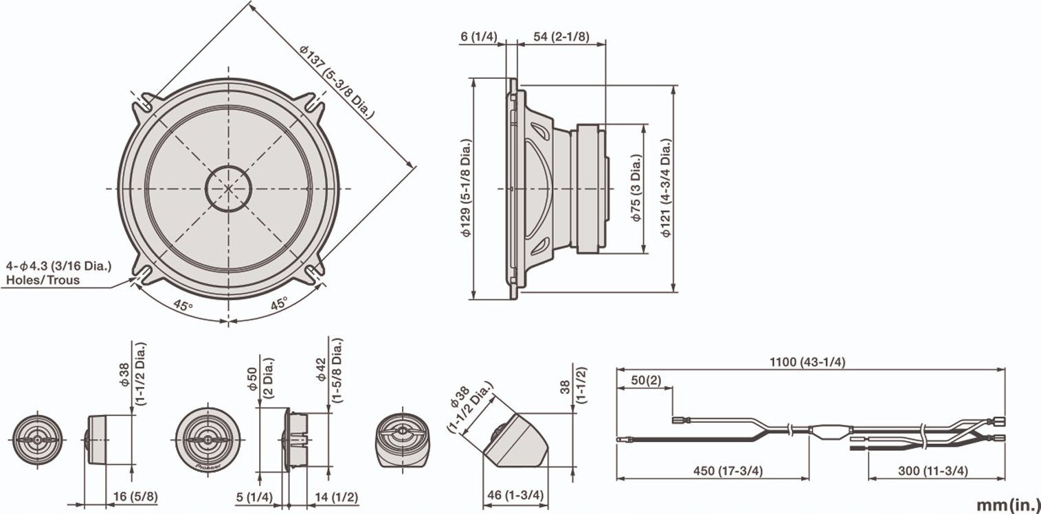 Altoparlantë makine Pioneer TS-A1301C, 5.25", 300W, set komponent 2-way