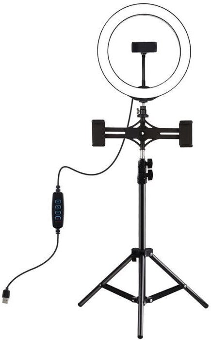Dritë rrethore LED Puluz PKT3053B, 26 cm, tripod 1.1 m, 3 mbajtëse telefoni