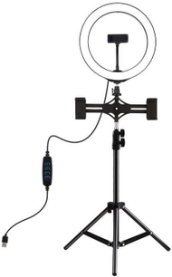 Dritë rrethore LED Puluz PKT3053B, 26 cm, tripod 1.1 m, 3 mbajtëse telefoni