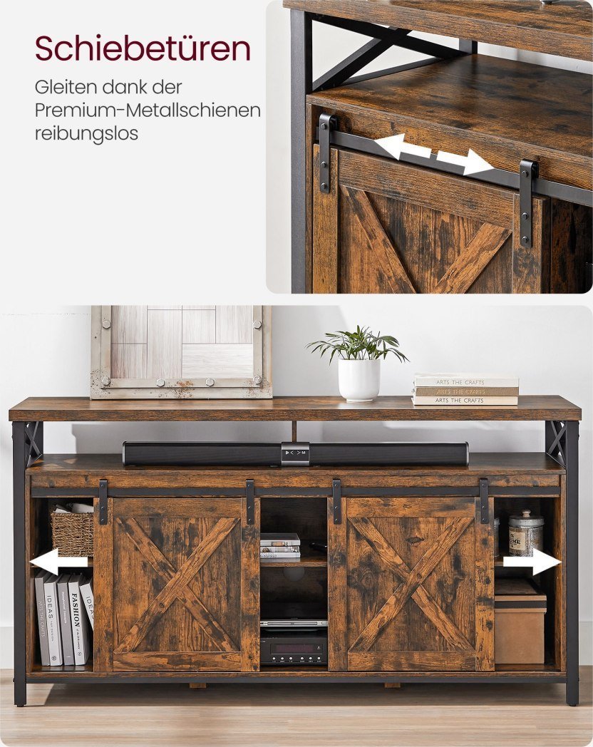 Komodë TV VASAGLE LTV071B01, deri 65", kornizë metalike, kafe e zezë