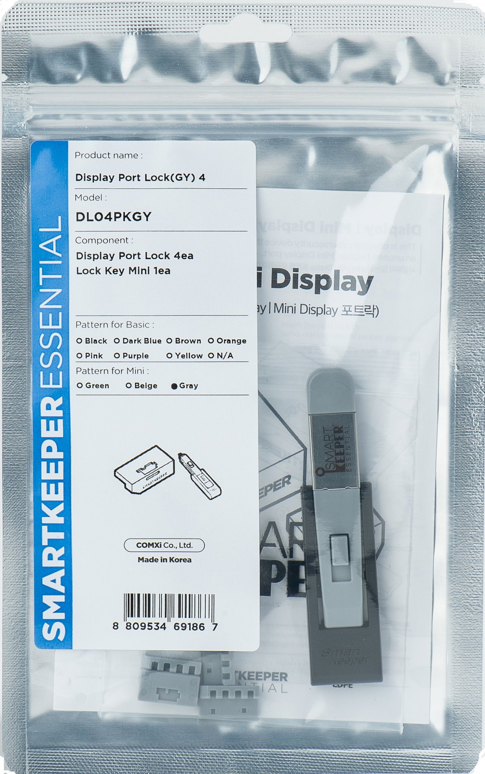 Set bllokuesish Mini DisplayPort SmartKeeper, 4 copë, me çelës, gri