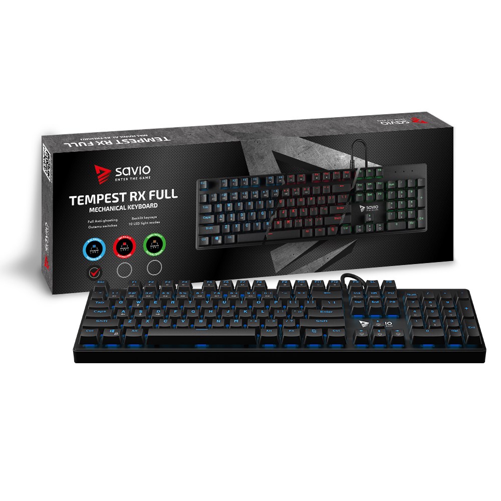 Tastierë mekanike Gaming Savio Tempest RX FULL, USB, e zezë / e kaltër