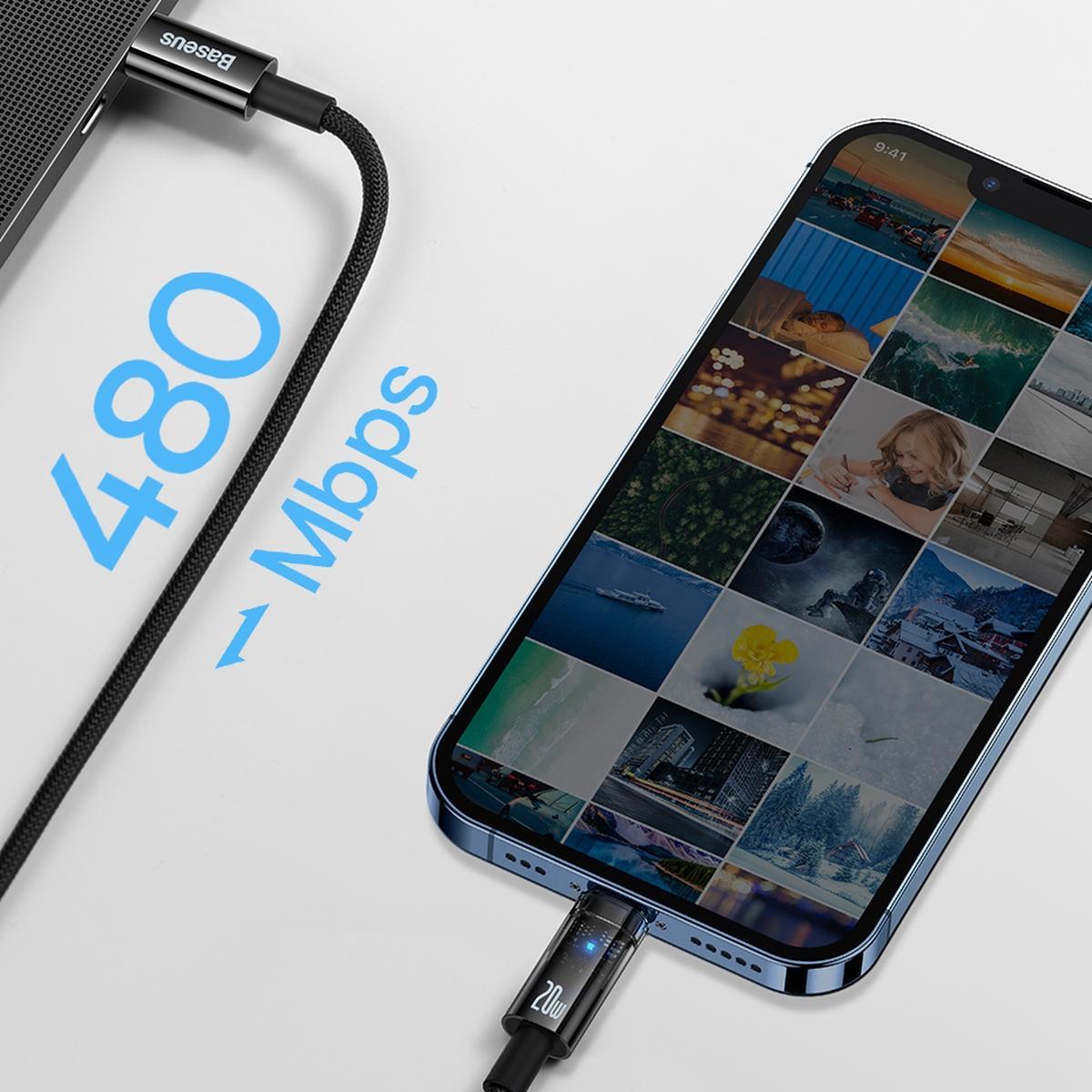 Kabllo karikimi Baseus Explorer, USB C në Lightning, 1 m, 20W, blu