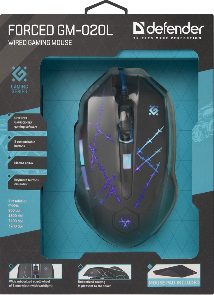Maus lojërash Defender FORCED GM-020L, USB, 3200 DPI, i zi